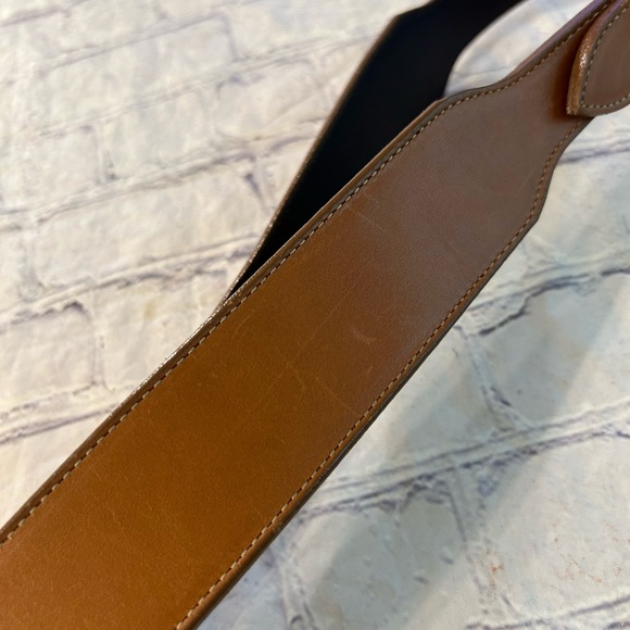 EDDIE BAUER VINTAGE ANILINE GLOVE LEATHER BROWN WITH SOLID BRASS BUCKLE SIZE MED - Picture 7 of 8